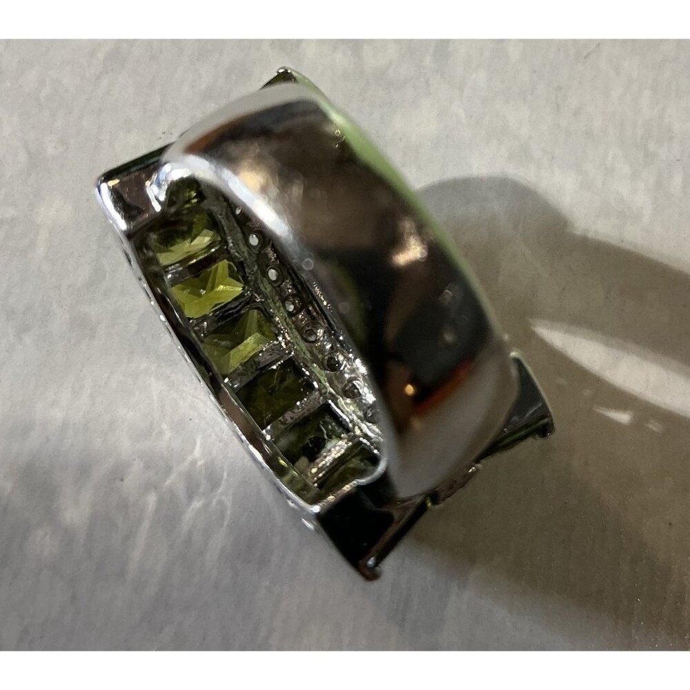 Park Lane Ring Olive Green Silver Tone Faceted Pave CZs Cocktail Statement SZ 7 - Picture 6 of 14